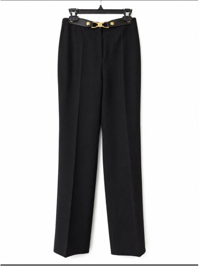 Celine Paris Wool Trousers Size 42 Black High Waist Gold Hardware Made In France